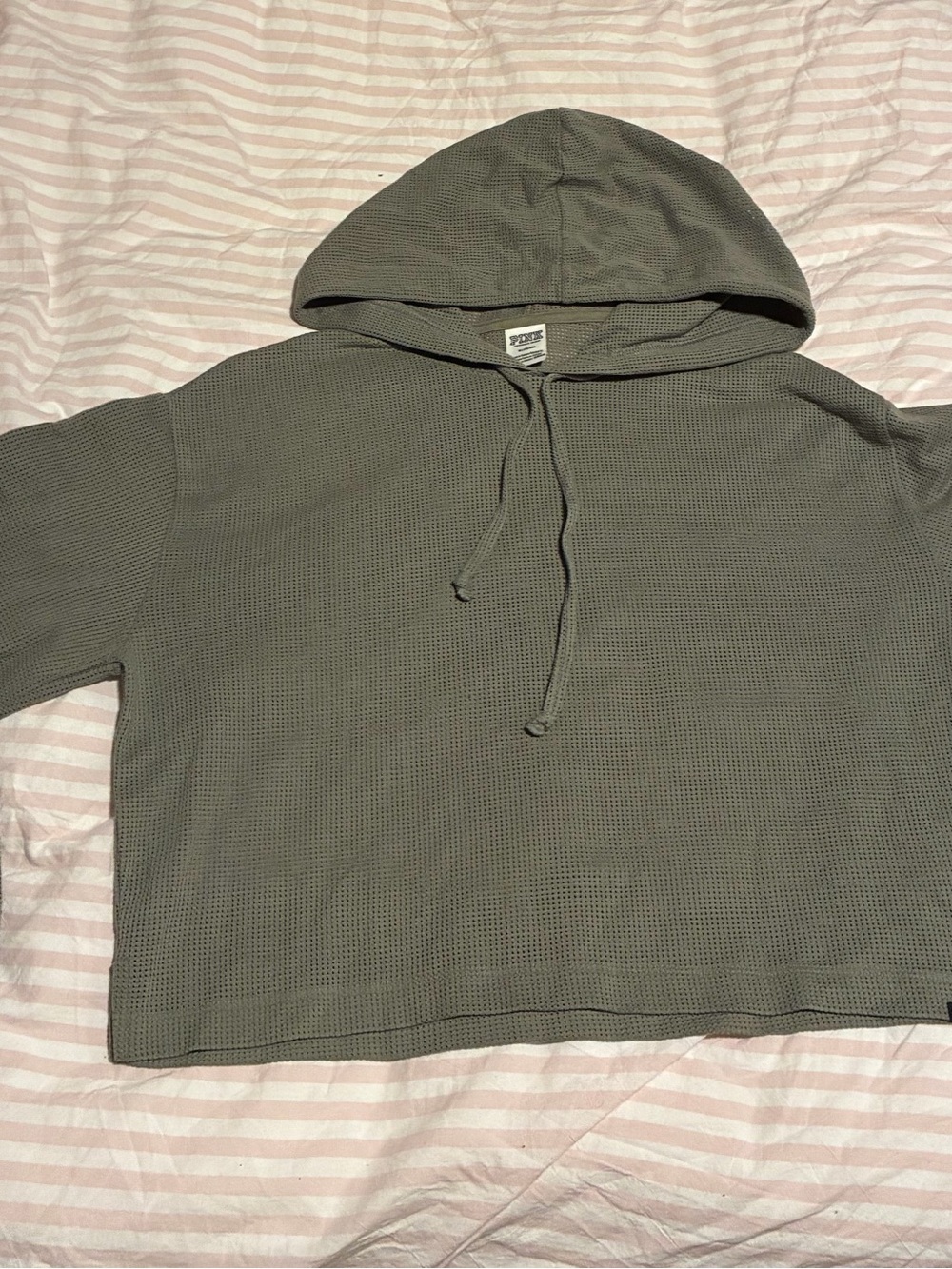 PINK Victoria's Secret Men's Olive Crewneck Waffle Hoodie